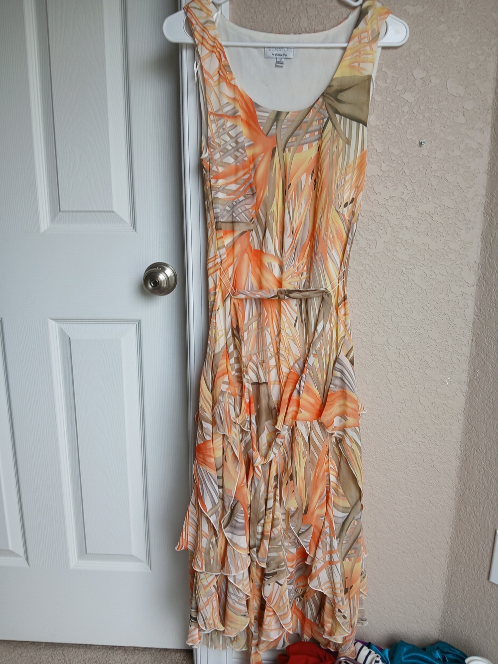 Signature by Robbie Bee Orange and Tan Printed Maxi Dress